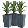 Outsunny Rattan-Style Plastic Planters with Drainage Holes, Set of 3 - 24 Inch Height, Grey