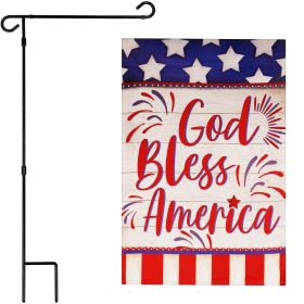 Combo Pack Garden Flag Stand Black 36x 16 in & Garden Flag 12x18 in Patriotic Decoration God Bless America USA Flag Accent Double-Sided Blockout Fabri