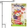 Combo Pack Garden Flag Stand Black 36x 16 in & Garden Flag 12x18 in Patriotic Decoration Welcome USA Flag Flower Pot Double-Sided Blockout Fabric