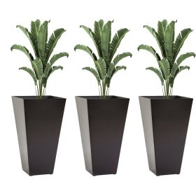 Outsunny 28ft Tall Plastic Planters, Set of 3, square Flower Pot, anti-crack, fade-resistant, Outdoor & Indoor, for lawns, patios, Brown