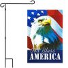 Combo Pack Garden Flag Stand Black 36x16 Inch & Garden Flag God Bless America USA Flag with Eagle 12x18 Inch