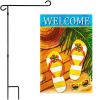 Combo Pack: Garden Flag Stand Black 36x16 Inch & Garden Flag Welcome Summer Sandals Sunglasses 12x18 Inch