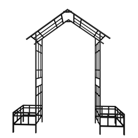 Metal Garden Arch with Adjustable Width W68.11''~W94.29'' Climbing Plants Support Rose Arch Outdoor Black