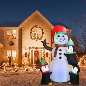 5.9FT Christmas Inflatable Decoration - Snowman & 3 Penguins with 5 LED Lights Includes Stakes/Ropes/Sandbags for Yard, Garden, Outdoor Indoor Decor
