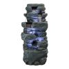 SunJet 40.5" Rock Water Fountain w/LED Lights - Outdoor 6-Tier Waterfall Fountain for Garden Decor