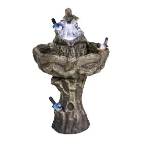 26.7" Tall Outdoor Concrete Bird Bath Fountain with LED Lights - Simulated tree Birdbath Water Fountain with Pedestal for Garden, Patio, Lawn