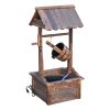 Outdoor Wooden Wishing Well Fountain with Adjustable Water Flow Rate, Outdoor Rustic Waterfall Fountain with Electric Pump, Water Bucket