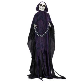 6ft Halloween Decorations Outdoor Life Size Animatronics Grim Reaper with Chain, Sound-Actived Party Decor with Creepy Sound