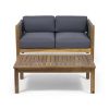 Patio Loveseat and Coffee Table Set, Patio Furniture Set with Cushion, Acacia Wood Frame Conversation Set for Garden, Backyard, Porch and Poolside
