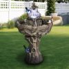 26.7" Tall Outdoor Concrete Bird Bath Fountain with LED Lights - Simulated tree Birdbath Water Fountain with Pedestal for Garden, Patio, Lawn