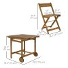 5 Pieces Wood Patio Dining Set, Wheeled Patio Table and Folding Chairs with Cushions for Garden Backyard Poolside, Teak