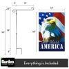 Combo Pack Garden Flag Stand Black 36x16 Inch & Garden Flag God Bless America USA Flag with Eagle 12x18 Inch