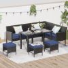 Small space patio furniture 7-piece outdoor furniture set, backyard furniture set, waterproof seat cushion, glass table, space saving