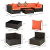 7pcs Garden Wicker Sectional Set w/ Tea Table Patio Rattan Lounge Sofa with Cushion for Outdoor Deck Orange