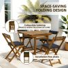 5 Pieces Wood Patio Dining Set, Wheeled Patio Table and Folding Chairs with Cushions for Garden Backyard Poolside, Teak