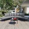 GO Patio Half- Moon Curved Outdoor Furniture Sofa Set with Coffee Table, All Weather Iron Frame Outdoor Indoor Conversation Set for 6 People