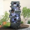 SunJet 40.5" Rock Water Fountain w/LED Lights - Outdoor 6-Tier Waterfall Fountain for Garden Decor