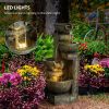 Outdoor Fountain with 4-Tier Stacked Stone Look Bowls, Cascading Waterfall, Adjustable Flow & LED Lights, Rustic Décor for Patio, Zen Garden, Backyard