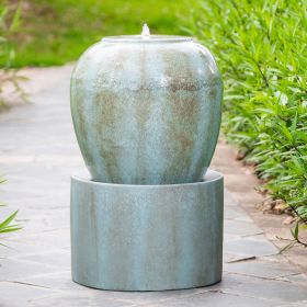 19.5x19.5x32.5" Heavy Outdoor Cement Fountain Antique Blue, Cute Unique Urn Design Water feature For Home Garden, Lawn, Deck & Patio (Color: as Pic)