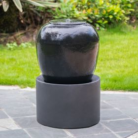 19.5x19.5x32.5" Heavy Outdoor Cement Fountain Black, Cute Unique Urn Design Water feature For Home Garden, Lawn, Deck & Patio (Color: as Pic)