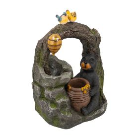 18.5x11.8x22.6" Decorative Two-Tiered Water Fountain with Woodland Animal Design, Outdoor Fountain with Light and Pump (Color: as Pic)