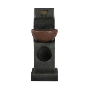 9.4x9.1x23.8" Black and Brown Sculptural Water Fountain with Bowl Basin, with Light and Pump, for Indoor and Outdoor (Color: as Pic)