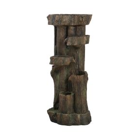 11x13.4x31.5" Rustic Decorative Tree Trunk 5 Tier Water Fountain, with Light and Pump, for Indoor and Outdoor (Color: as Pic)