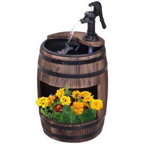 Outsunny 23" H Outdoor Water Fountain Wood and Metal Rustic Apple Barrel Pump Garden Decor for Outside Backyard (Color: as Pic)