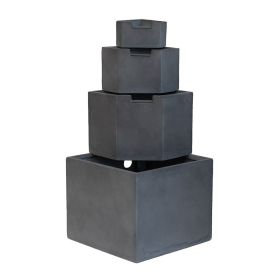 19.7x19.7x41.7" Gray Cement 4 Tier Block Water Fountain Outdoor (Color: as Pic)